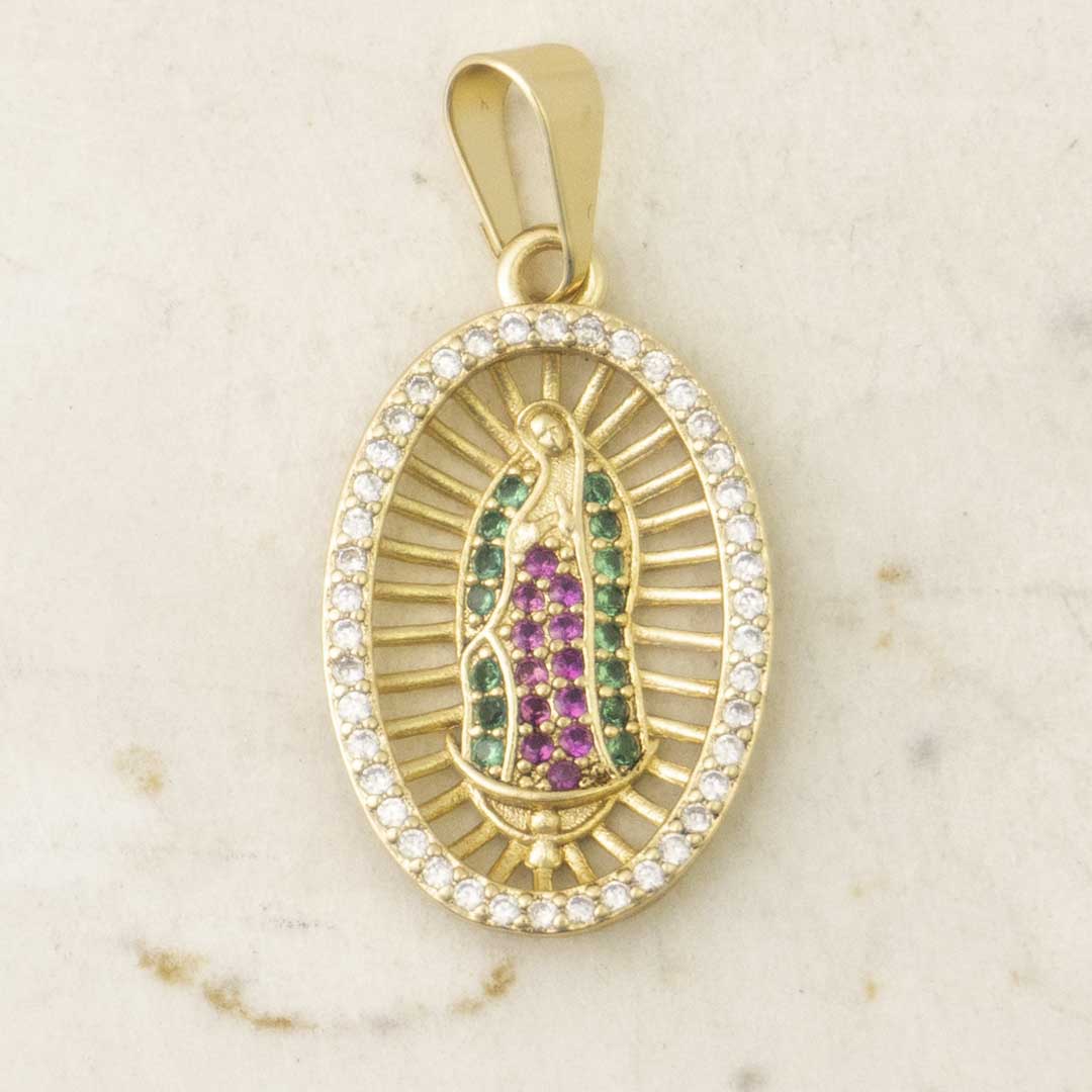 DIJE VIRGEN GUADALUPE LINEAS MARCO CIRCONES COLORES